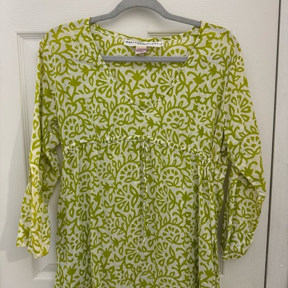 Gretchen Scott Printed Dress Green Size Medium 100% Cotton Floral Artsy Preppy - Picture 2 of 6